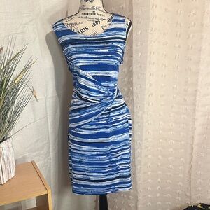 Calvin Klein Blue and White Striped Twist-Waist Midi Dress